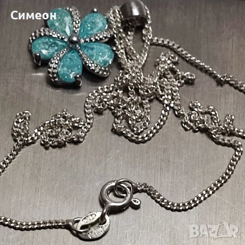 Сребърно колие със сини камъни , снимка 7 - Колиета, медальони, синджири - 43887545