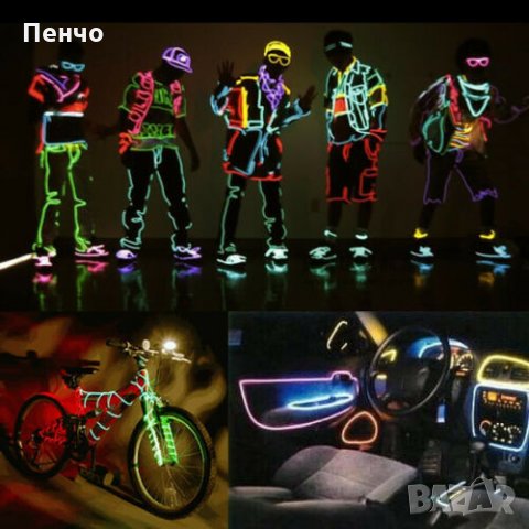 5 M Неонова тънка LED фосфорна флуоресцираща лед лента нишка въже светещо за интериора в колата авто, снимка 3 - Лампи за таван - 26886740