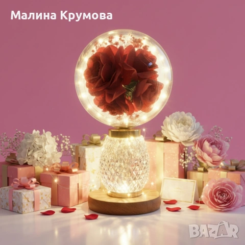 Декоративна лампа с червени рози и мека светлина – за топлина и хармония у дома, снимка 4 - Декорация за дома - 53171366