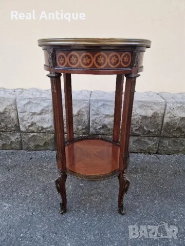 Страхотна антикварна холандска масичка интарзия и бронзови елементи , снимка 3 - Антикварни и старинни предмети - 49131662