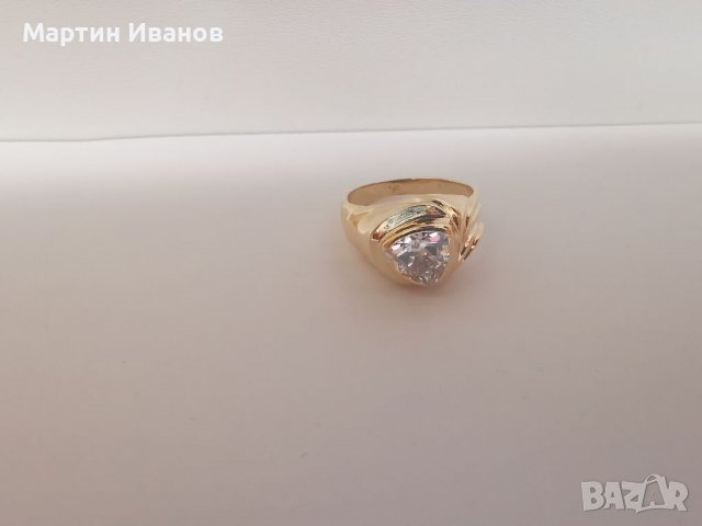 Златен мъжки пръстен с циркон 2, снимка 5 - Пръстени - 38537640