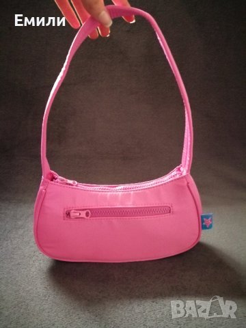 Текстилна малка дамска чанта за рамо в розов цвят, снимка 5 - Чанти - 43734395