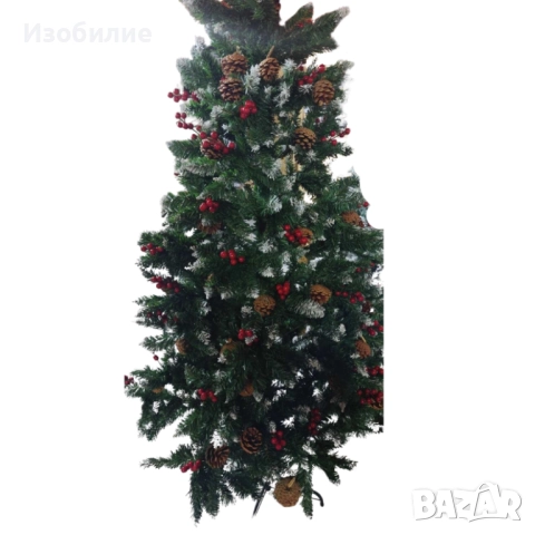 Изкуствена елха Luxury Diamond с червен глог и шишарки, снимка 3 - Декорация за дома - 52386817