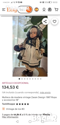 Колекционерска кукла 1987 ZASAN WOOD HABENE SWITZERLAND , снимка 14 - Колекции - 51946197