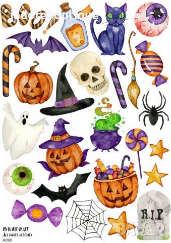 Скрапбук стикери за декорация планер halloween хелоуин самозалепващ лист А5 - различни видове, снимка 2 - Други - 38086615
