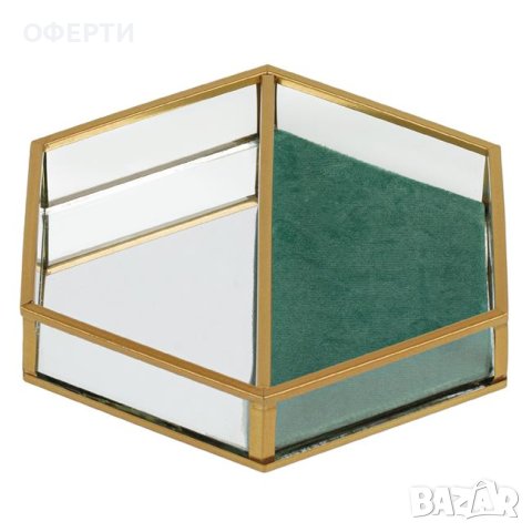 Стъклен органайзер за бижута от зелено кадифе с огледало 17,5x17,5x3 см, снимка 3 - Подаръци за жени - 44068218