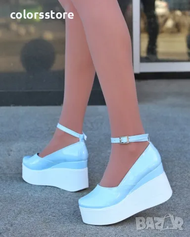 Обувки на платформа - син лак с бяло ходило - 125K, снимка 2 - Дамски ежедневни обувки - 38631066