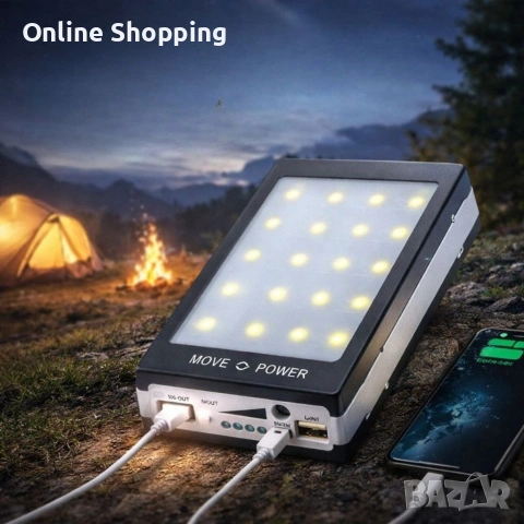 Соларна външна батерия, Power Bank 80000 mAch, външна батерия за GSM + 20 LED, снимка 4 - Външни батерии - 53366144