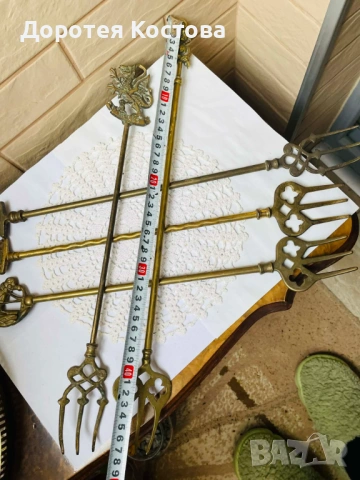 Красиви месингови вилици за камина от Англия, снимка 7 - Антикварни и старинни предмети - 53422512