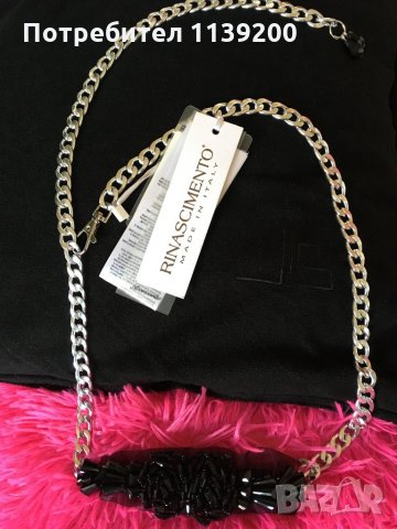 Rinascimento нов елегантен италиански колан синджир черен тюл черна мъниста, снимка 12 - Колани - 27293063