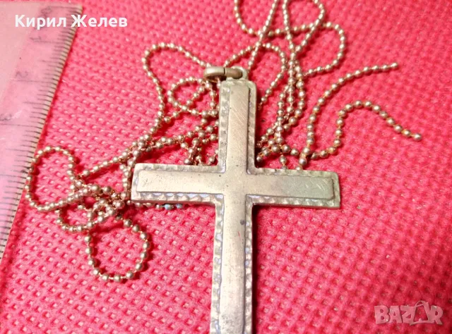 СТАР МЕСИНГОВ СТИЛЕН НАГРЪДЕН КРЪСТ и ЗЛАТИСТА ФИНА ВЕРИЖКА с НУЖДА от ЗАКОПЧАЛКА 43031, снимка 7 - Антикварни и старинни предмети - 47282720