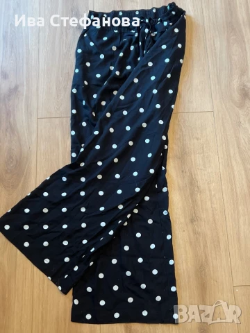 Уникален нов  елегантен ежедневен панталон вискоза черен на бели точки , снимка 3 - Панталони - 50582408