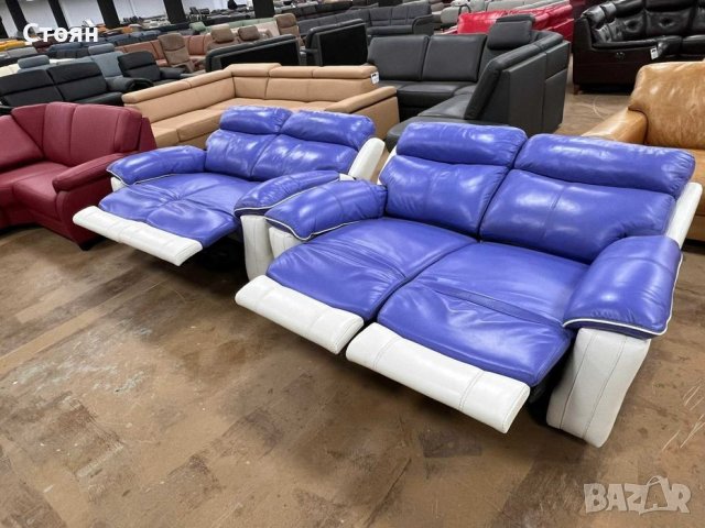 Кожени дивани две двойки лилаво-бели с ел.ралаксиращ механизъм, снимка 11 - Дивани и мека мебел - 39700246