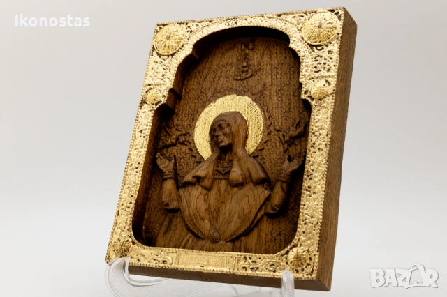 Релефна икона на Пресветата Майка Богородица, дъб, снимка 3 - Икони - 53223499