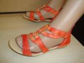 Оранжеви кожени дамски сандали със "златни" елементи, летни обувки, чехли, естествена кожа, снимка 5