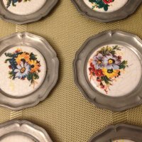 Старинни немски чинии за стена от калай и рисуван порцелан/1, снимка 3 - Декорация за дома - 43147788