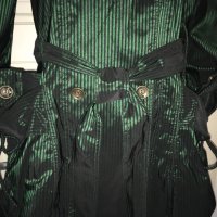 Френски нов бутиков шлифер тренч L Clara Couture зелен черно райе, снимка 3 - Шлифери - 27283202