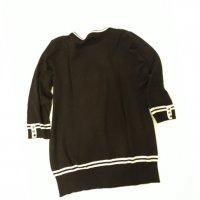 Свободна черна блуза 3/4 ръкав с бяла гарнитура и кокетни копчета сребърни, фино плетиво , снимка 8 - Блузи с дълъг ръкав и пуловери - 37414688