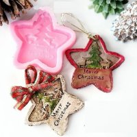 Merry Christmas Звезда с елха силиконов молд коледен за висулка магнит гипс шоколад фодан, снимка 1 - Форми - 44119805