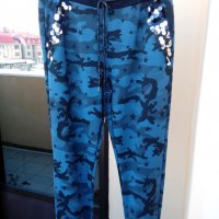 Камуфлажен панталон в син цвят със пайети - С, М и Л, снимка 1 - Панталони - 27532304