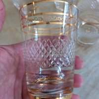 Пет стъклени тънкостенни чаши с релеф и позлата , снимка 6 - Чаши - 39038360