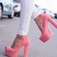 Обувки на ток - розов велур - FS1542, снимка 2 - Дамски обувки на ток - 37509502
