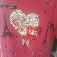 Туника блуза с дълъг ръкав има сърца и айфелова кула, снимка 2 - Детски комплекти - 33574388