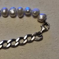 Сребърна гривна с естествени перли (223), снимка 6 - Гривни - 43370819