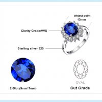 Сребърен пръстен със син сапфир и искрящи брилянти, снимка 4 - Пръстени - 34907209