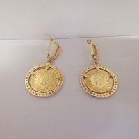 Златни обеци с монети Ататюрк, чеерек , снимка 8 - Обеци - 37105139