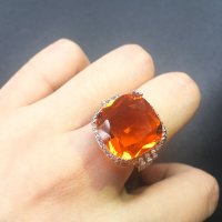 Масивен сребърен пръстен с голям оранжев цирконий, снимка 6 - Пръстени - 34984448