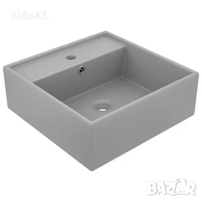 vidaXL Мивка с преливник лукс квадрат светлосив мат 41x41 см керамика(SKU:146949), снимка 1