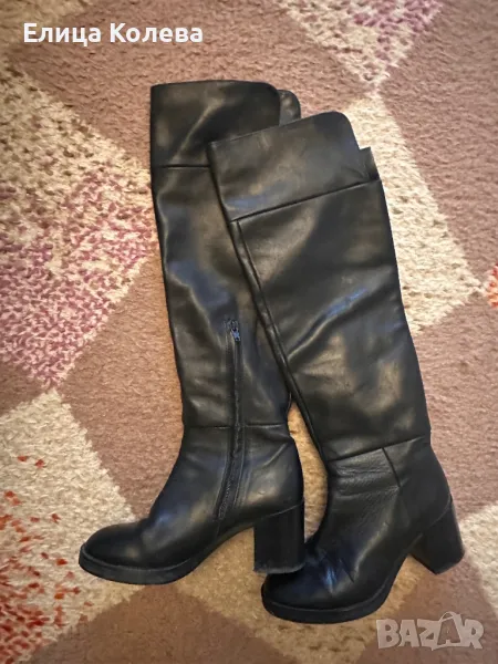 Zara черни кожени ботуши н.37, снимка 1