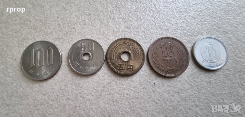 Монети. Япония. 1 ,5 ,10 ,50 ,100 йени . 5 бройки. , снимка 1