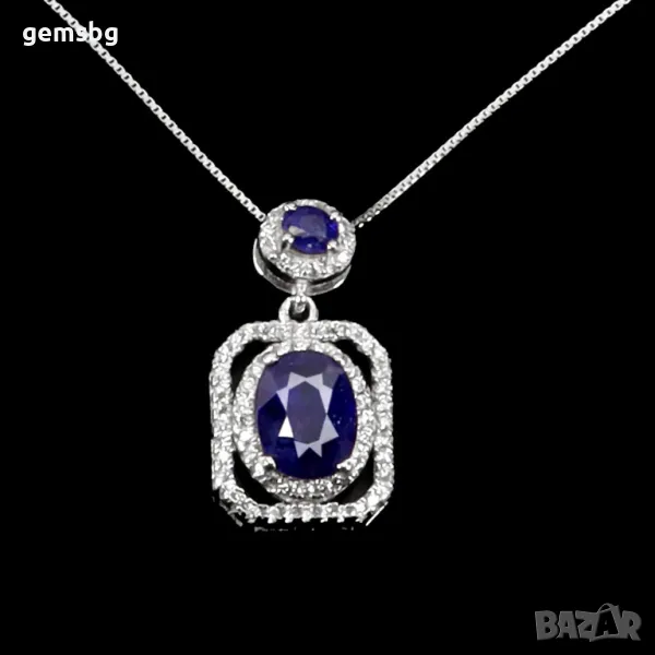 Висулка с естествен сапфир и цирконий, снимка 1