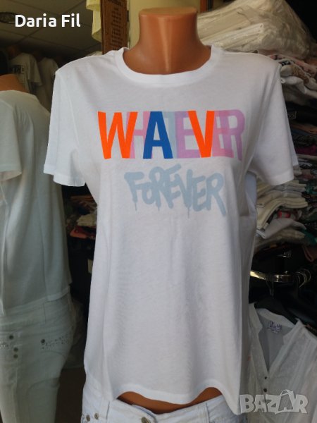 Бяла тениска с неонов розов надпис , снимка 1