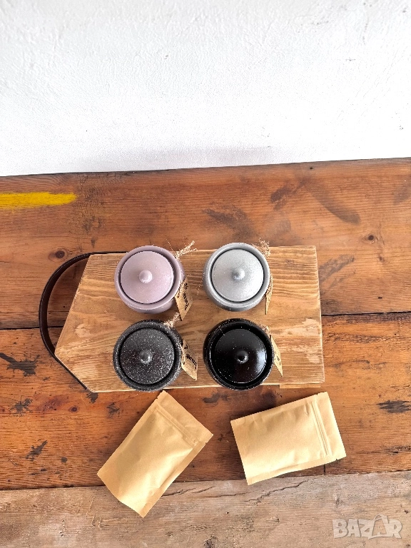 Премиум сет за подправки с дървена дъска – ръчна изработка + доставка, снимка 1