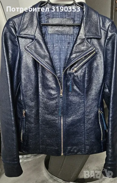 Дамско кожено яке тъмносиньо, снимка 1