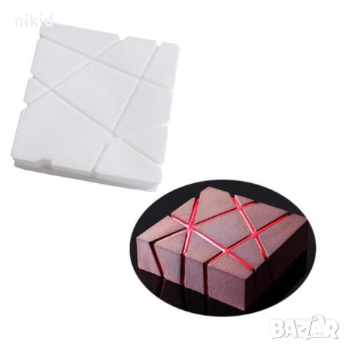 Квадрат на резки черти силиконов молд силиконова форма за пай кекс мус десерт сладкиш, снимка 1