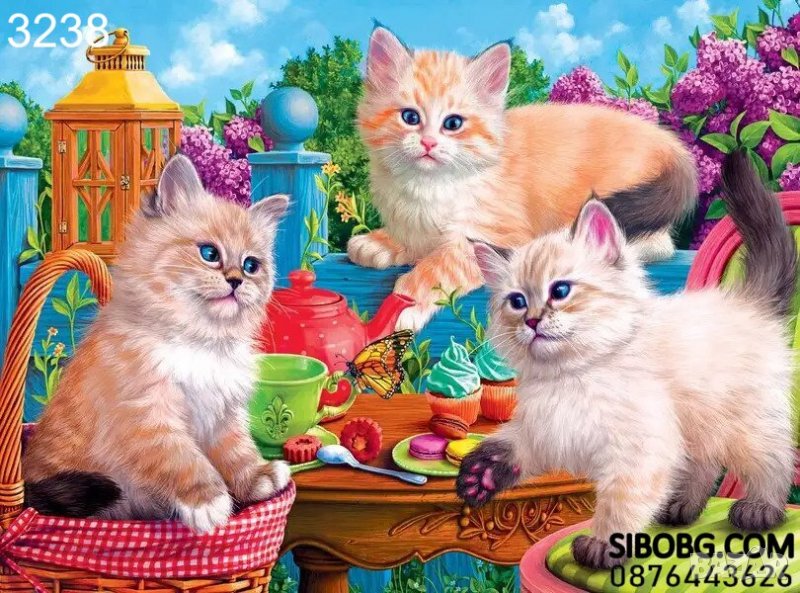 Диамантен гоблен Котешко чаено парти   , снимка 1