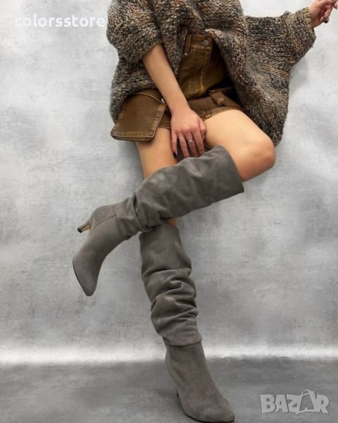 Ботуши на ток - сив велур - BR800, снимка 1