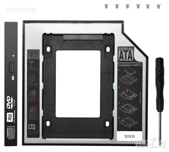 ANIMABG SSD / HDD адаптер за CD / DVD слот SATA на лаптоп Laptop PC компютър хард диск, снимка 1