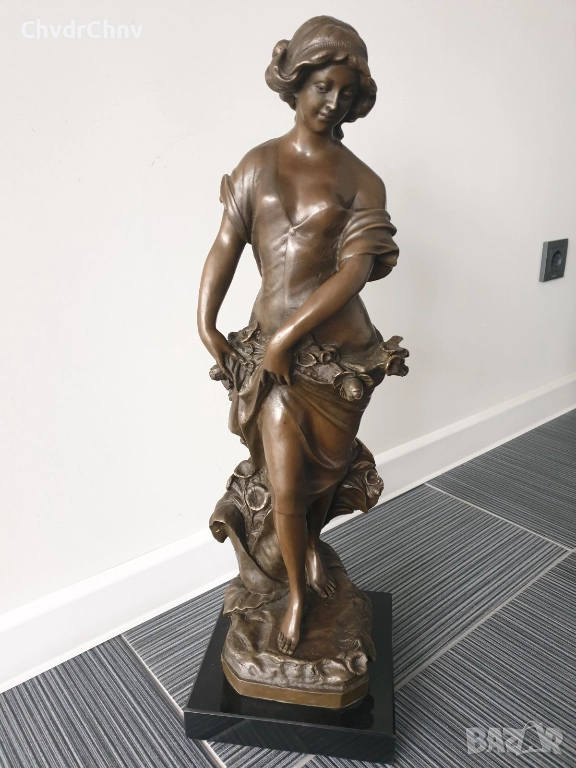 68см-17кг Moreau статуетка/френска бронзова скулптура/голяма фигура на жена с цветя, снимка 1