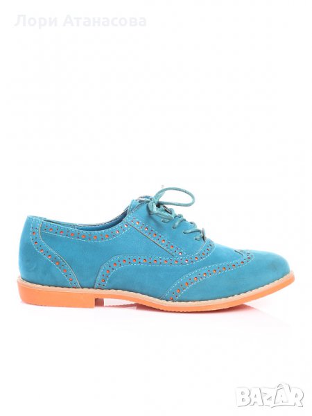 Практични равни дамски обувки в син цвят,материал -велур., снимка 1