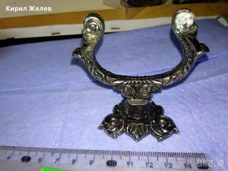 Стар РЕТРО ОРНАМЕНТИРАН СРЕБРИСТ МЕТАЛЕН ОРНАМЕНТ / ДРЪЖКА от СТАРИННА МЕБЕЛ или ДРУГО 41289, снимка 1