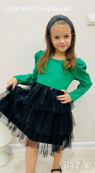 Празнична рокля в зелено🍀  Размери -4г.6г.8г.10г.12г.14г. Цена -42 лв, снимка 1