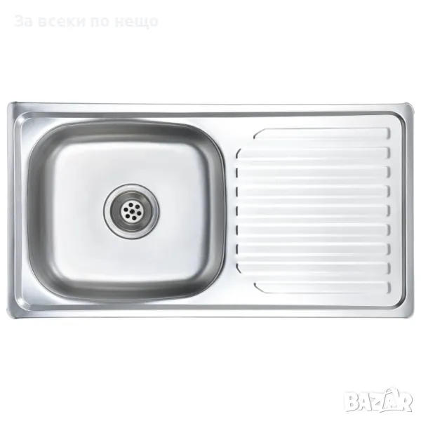 Кухненска мивка с цедка и сифон, неръждаема стомана, снимка 1