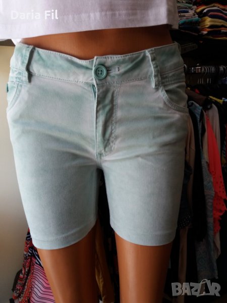 Къси дънки във винтидж зелен светъл цвят размер 38 (М размер), снимка 1