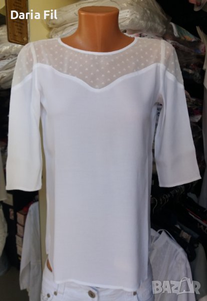 Бяла блуза/риза с дантела и 7/8 дължина на ръкава , снимка 1