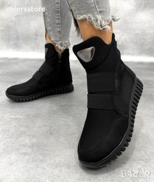 Равни боти - черен велур и неопрен - B102, снимка 1